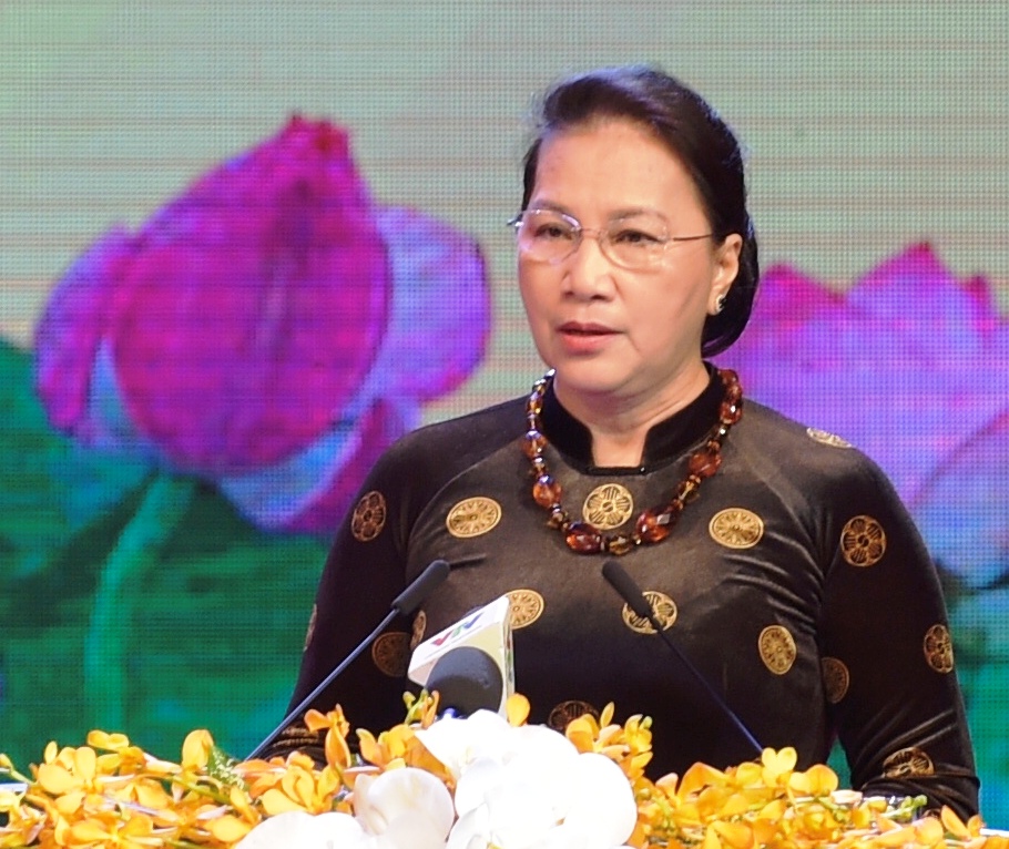 Chủ tịch Quốc hội Nguyễn Thị Kim Ngân phát biểu tại buổi lễ. - Ảnh: VGP/Nhật Bắc