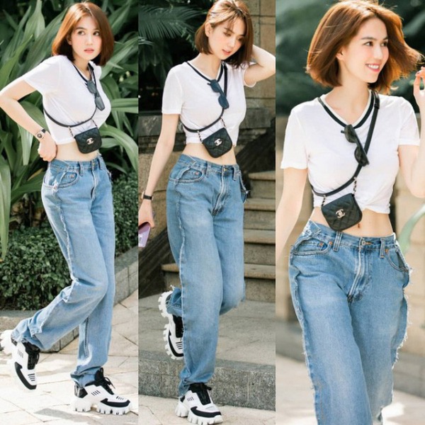 Cùng diện quần jeans đục lỗ, Mỹ Tâm sang bao nhiêu, Ngọc Trinh lại sến bấy nhiêu - Ảnh 12.