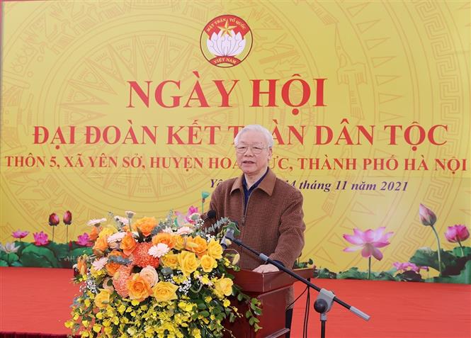 Tổng Bí thư Nguyễn Phú Trọng dự Ngày hội Đại đoàn kết toàn dân tộc tại xã Yên Sở - Ảnh 1.