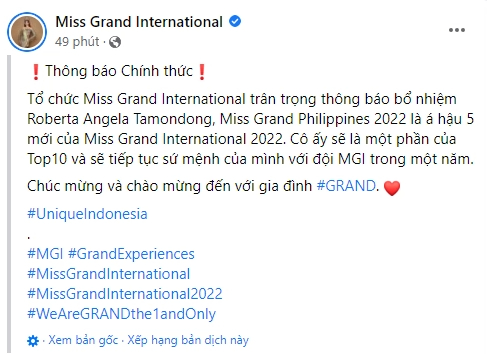 Miss Grand International công bố người thay thế vị trí của Á hậu từ bỏ danh hiệu sau 3 ngày đăng quang - Ảnh 1.