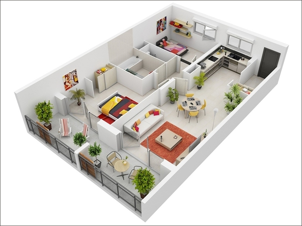 10 mẫu thiết kế căn hộ hai phòng ngủ khoa học và hợp lý cho gia đình trẻ - Ảnh 2.