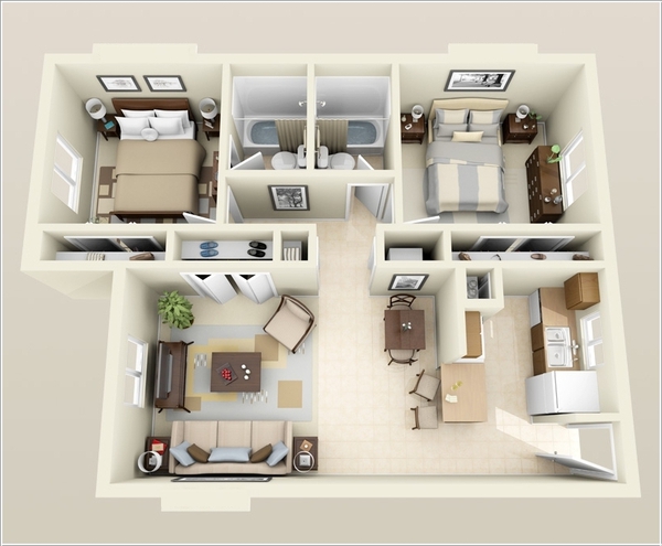 10 mẫu thiết kế căn hộ hai phòng ngủ khoa học và hợp lý cho gia đình trẻ - Ảnh 4.