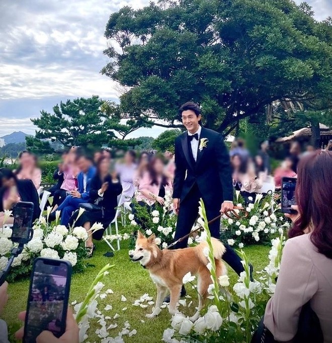 Đám cưới riêng tư của tài tử Lee Ki Woo: Chú rể dắt chó cưng đón cô dâu, Lee Sang Yoon - Kwon Sung Min chia sẻ khoảnh khắc đẹp - Ảnh 1.