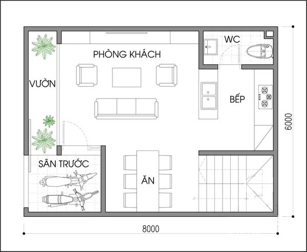 Thiết kế và bố trí nội thất cho nhà ống 48m2 đủ sáng và thoáng - Ảnh 1.