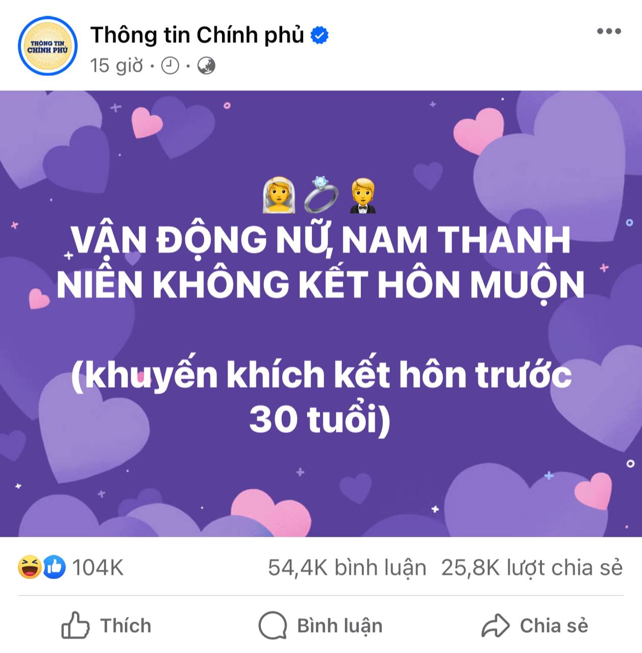 Dân tình giật mình thon thót vì fanpage Thông tin Chính chủ lên status “giục cưới” trước 30 tuổi - Ảnh 1.