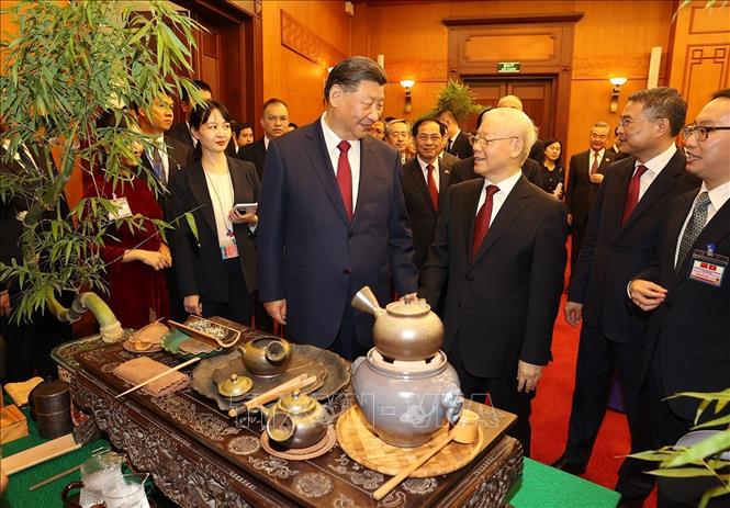 Tổng Bí thư Nguyễn Phú Trọng và Tổng Bí thư, Chủ tịch nước Trung Quốc Tập Cận Bình dự Tiệc trà- Ảnh 1.
