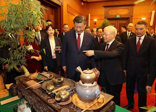 Tổng Bí thư Nguyễn Phú Trọng và Tổng Bí thư, Chủ tịch nước Trung Quốc Tập Cận Bình dự Tiệc trà- Ảnh 2.