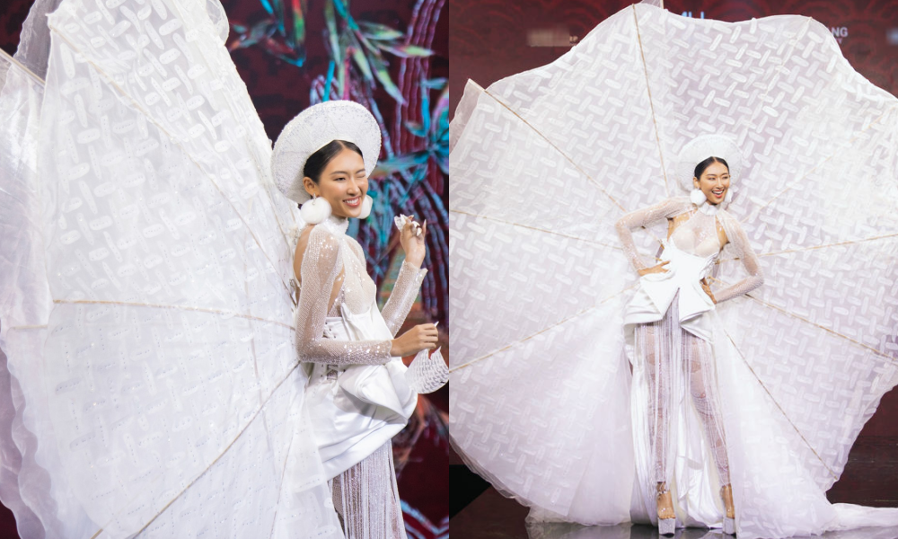 Trang phục dân tộc của đại diện Việt Nam tại Miss Charm 2023 lấy cảm hứng từ bánh tráng - Ảnh 3.