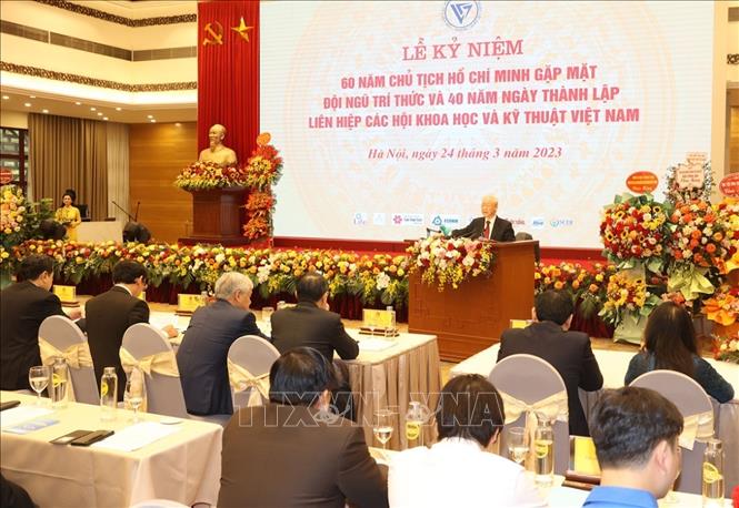 Chùm ảnh: Tổng Bí thư Nguyễn Phú Trọng dự Lễ kỷ niệm 60 năm Chủ tịch Hồ Chí Minh gặp mặt đội ngũ trí thức - Ảnh 5.