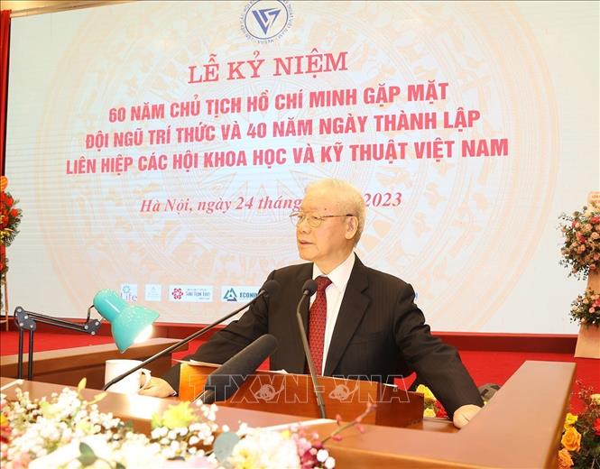Chùm ảnh: Tổng Bí thư Nguyễn Phú Trọng dự Lễ kỷ niệm 60 năm Chủ tịch Hồ Chí Minh gặp mặt đội ngũ trí thức - Ảnh 6.