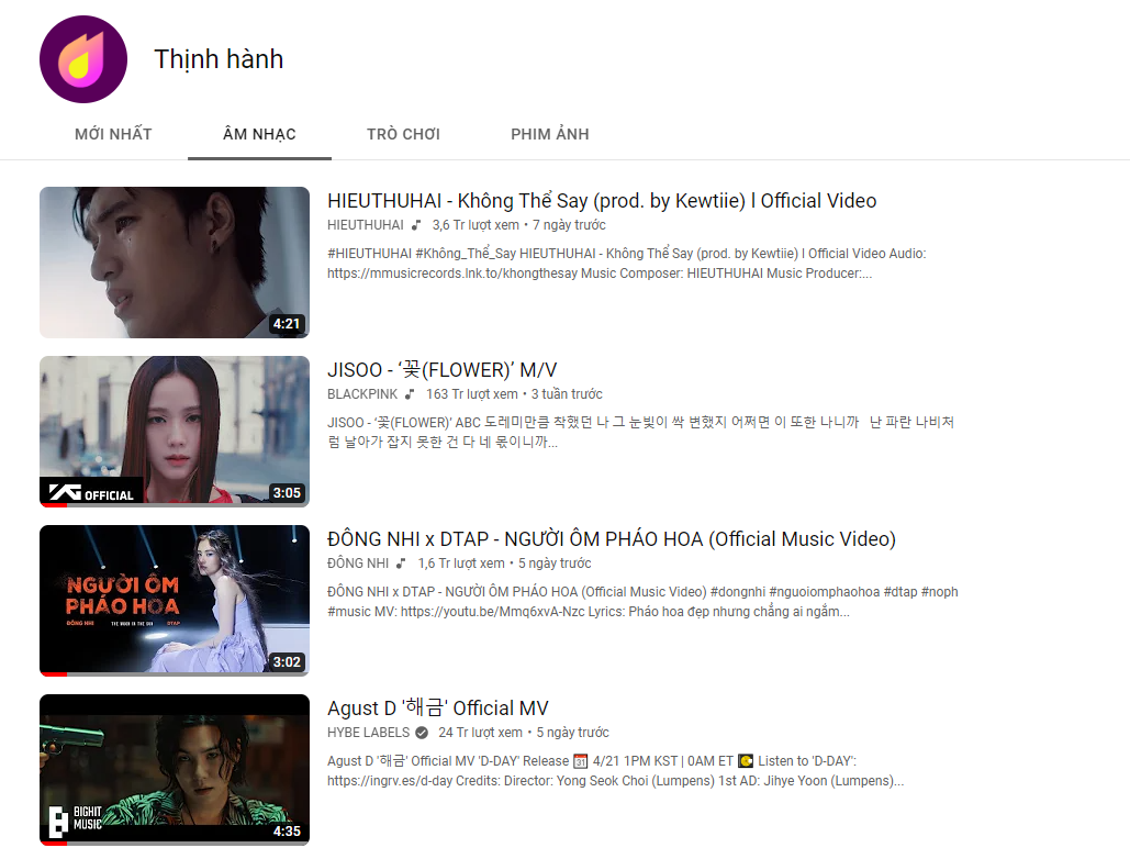 HIEUTHUHAI nắm giữ top 1 bảng xếp hạng Thịnh hành Âm nhạc của YouTube - Ảnh 2.