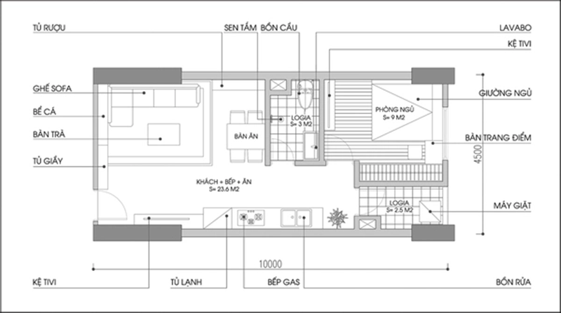 Bố trí nội thất cho căn hộ có diện tích 45m² - Ảnh 1.