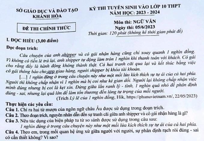 Bài báo đăng trên Phụ nữ Việt Nam vào đề thi môn Ngữ văn tại Khánh Hòa