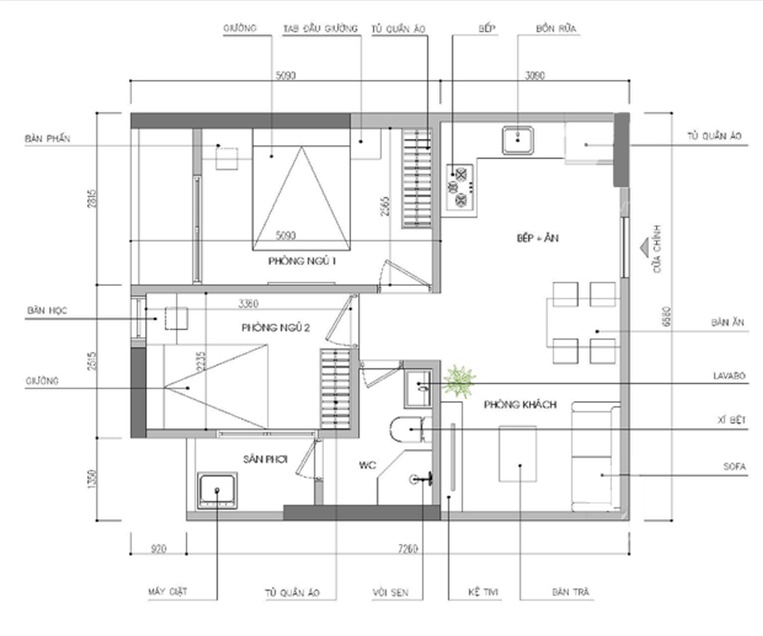 Tư vấn bố trí nội thất hợp lý căn hộ 49m2 cho gia đình 3 người - Ảnh 2.