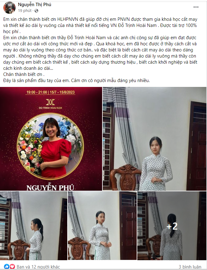 Học viên chia sẻ về khóa học - Ảnh Facebook nhân vật (chị Nguyễn Thị Phú phường Kim Chân, TP Bắc Ninh)