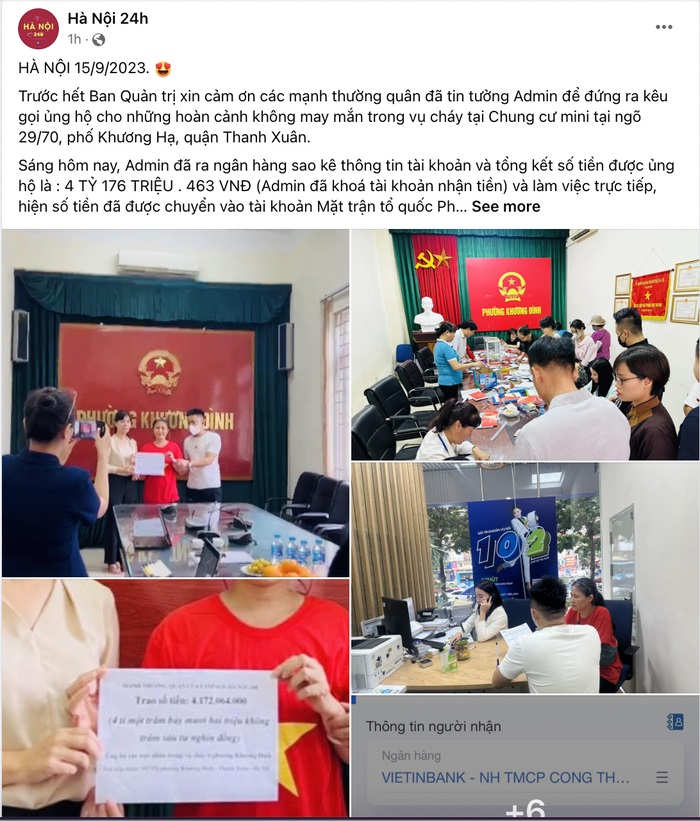 Fanpage bất ngờ &quot;bay mày&quot; sau khi trao hơn 4 tỷ ủng hộ nạn nhân vụ cháy chung cư mini, admin Hà Nội 24h nói gì? - Ảnh 1.