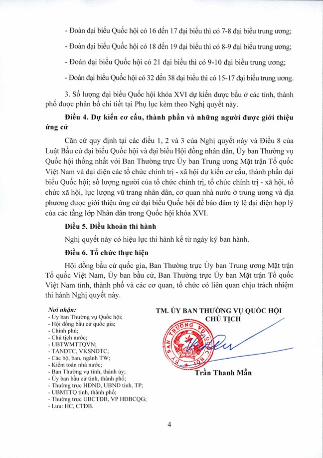 Chủ tịch Quốc hội Trần Thanh Mẫn ký ban hành Nghị quyết về dự kiến số lượng, cơ cấu, thành phần đại biểu Quốc hội khóa XVI- Ảnh 4. Chủ tịch Quốc hội Trần Thanh Mẫn ký ban hành Nghị quyết về dự kiến số lượng, cơ cấu, thành phần đại biểu Quốc hội khóa XVI- Ảnh 4.