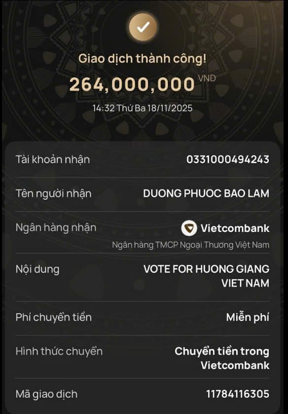 Hòa Minzy chi gần 300 triệu đồng để vote cho Hương Giang tại Miss Universe 2025- Ảnh 2. Hòa Minzy chi gần 300 triệu đồng để vote cho Hương Giang tại Miss Universe 2025- Ảnh 2.