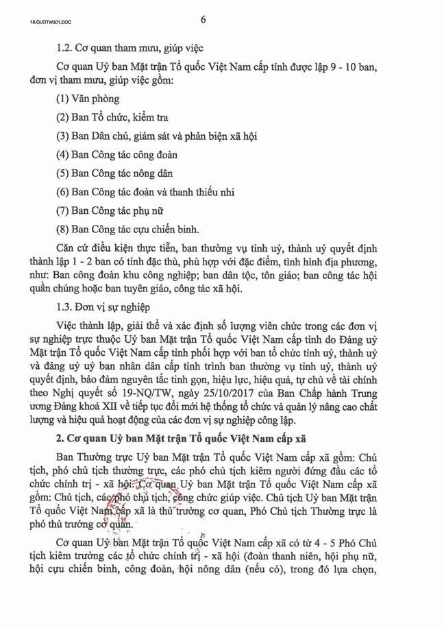 Quy định 301-QĐ/TW của Bộ Chính trị, Ban Bí thư về chức năng, nhiệm vụ, tổ chức bộ máy Cơ quan Ủy ban Mặt trận Tổ quốc Việt Nam cấp tỉnh, cấp xã- Ảnh 6. Quy định 301-QĐ/TW của Bộ Chính trị, Ban Bí thư về chức năng, nhiệm vụ, tổ chức bộ máy Cơ quan Ủy ban Mặt trận Tổ quốc Việt Nam cấp tỉnh, cấp xã- Ảnh 6.