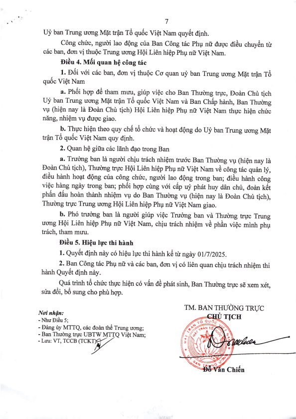 Toàn văn Quyết định của Ban Thường trực Ủy ban Trung ương MTTQ Việt Nam về chức năng, nhiệm vụ của Ban Công tác Phụ nữ- Ảnh 7. Toàn văn Quyết định của Ban Thường trực Ủy ban Trung ương MTTQ Việt Nam về chức năng, nhiệm vụ của Ban Công tác Phụ nữ- Ảnh 7.