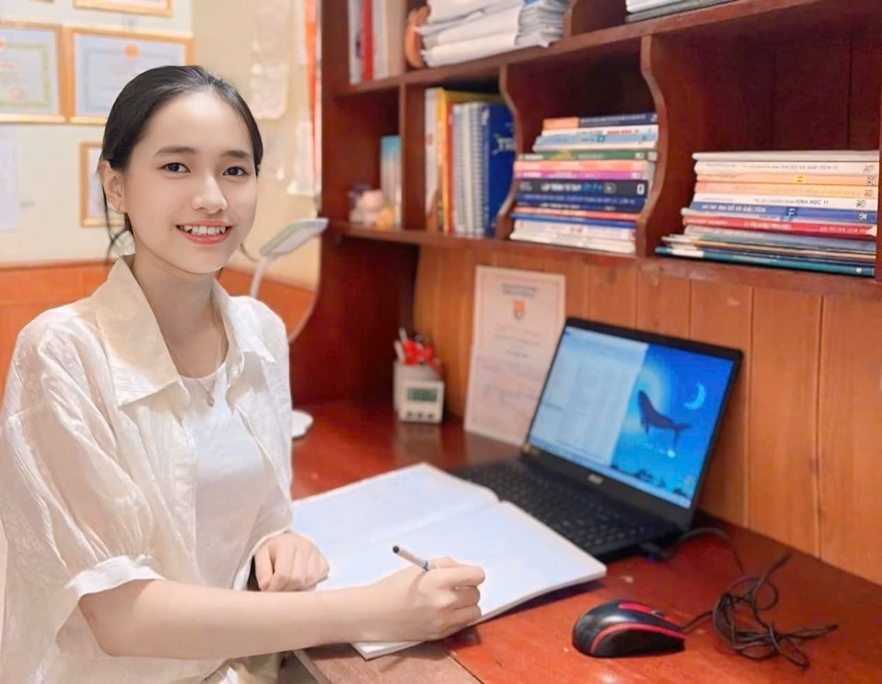এনঘে আন উপকূলীয় অঞ্চলের মহিলা ছাত্রী এবং জাতীয় রানার-আপ অবস্থানে পৌঁছানোর তার যাত্রা - ছবি ১। Nữ sinh vùng biển Nghệ An và hành trình chạm đến ngôi vị Á khoa toàn quốc- Ảnh 1.