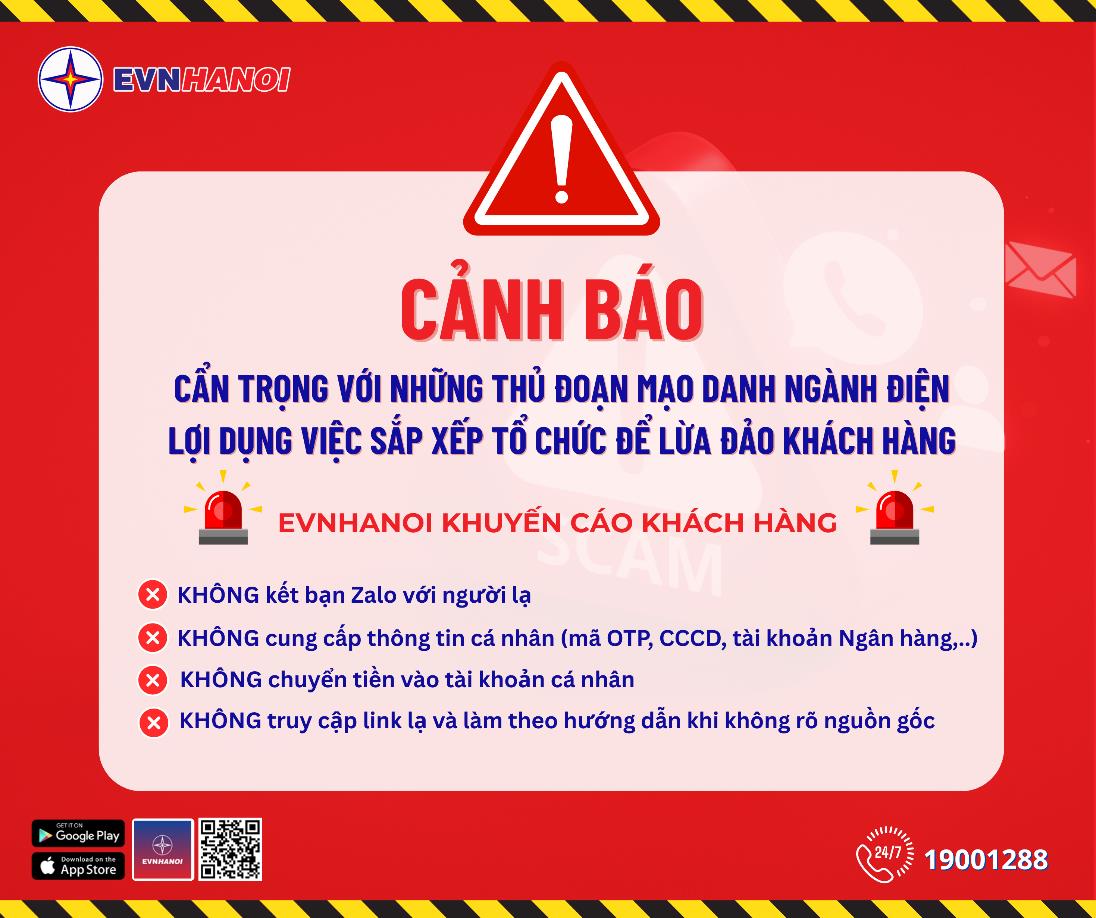 EVNHANOI cảnh báo nóng: Nhận diện lừa đảo mạo danh ngành điện "chuyển đổi sau sáp nhập"- Ảnh 1. EVNHANOI cảnh báo nóng: Nhận diện lừa đảo mạo danh ngành điện "chuyển đổi sau sáp nhập"- Ảnh 1.