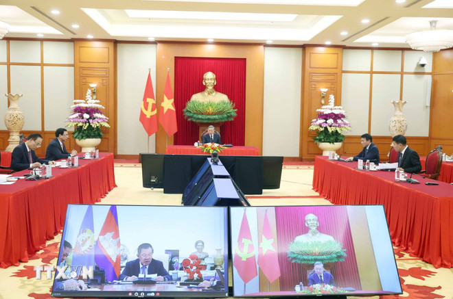 Tổng Bí thư Tô Lâm điện đàm với Chủ tịch Đảng Nhân dân Campuchia Hun Sen- Ảnh 1.