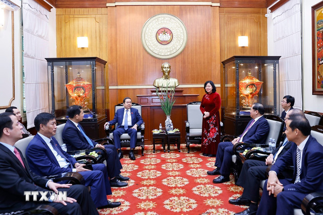 Chủ tịch Quốc hội Trần Thanh Mẫn thăm và chúc Tết Ủy ban Trung ương Mặt trận Tổ quốc Việt Nam- Ảnh 1.