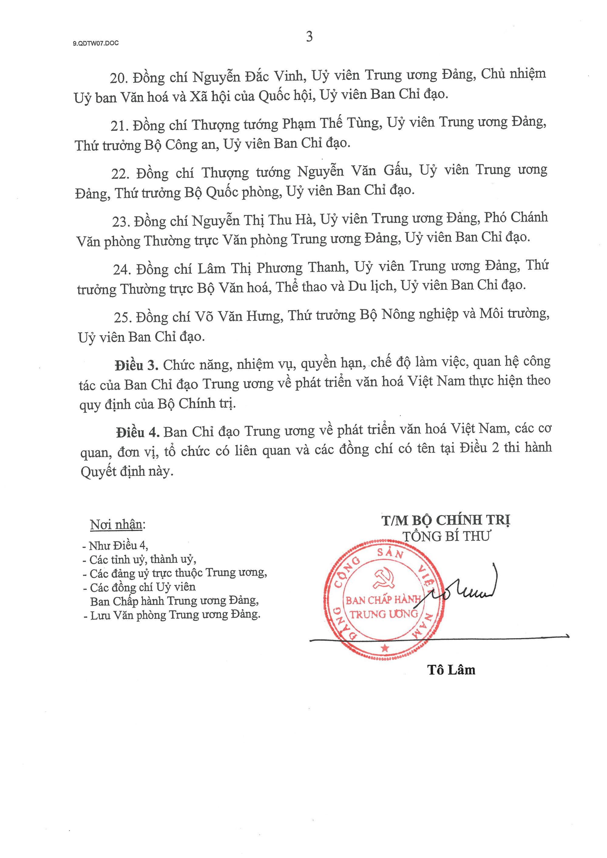Quyết định số 07-QĐ/TW: Thành lập Ban Chỉ đạo Trung ương về phát triển văn hóa Việt Nam- Ảnh 3.