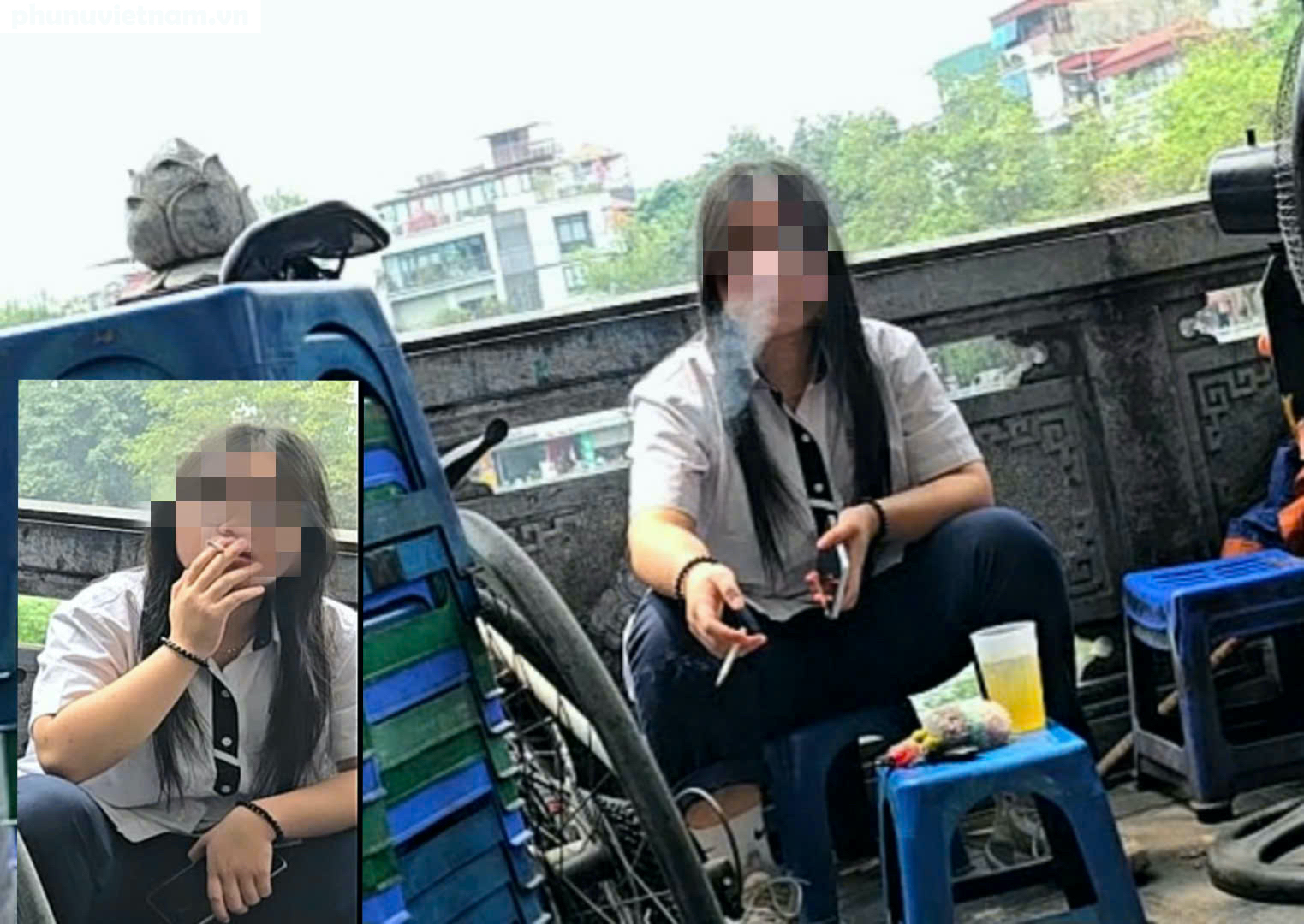 Hà Nội: Học sinh tụ tập hút thuốc quanh cổng trường, đi xe máy không đội mũ bảo hiểm- Ảnh 8.