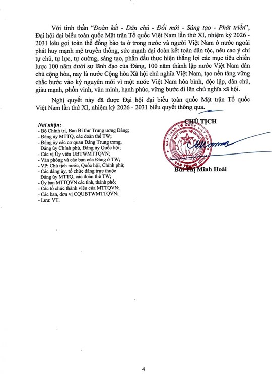 Toàn văn Nghị quyết Đại hội đại biểu toàn quốc Mặt trận Tổ quốc Việt Nam lần thứ XI, nhiệm kỳ 2026 - 2031- Ảnh 4.