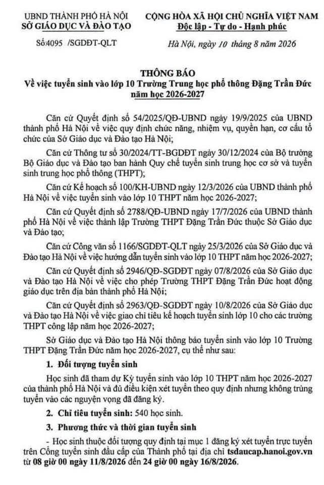 Hà Nội: Thêm 540 chỉ tiêu vào trường THPT công lập, thí sinh có 6 ngày đăng ký xét tuyển trực tuyến - Ảnh 1.