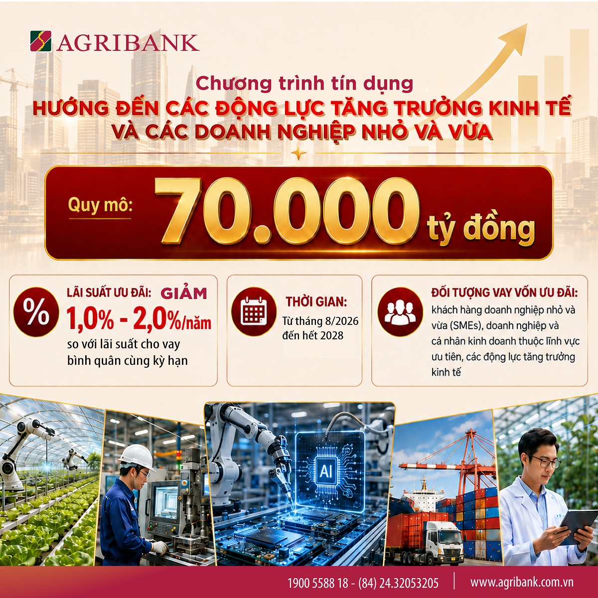 Agribank tiên phong triển khai chương trình tín dụng ưu đãi 70.000 tỷ đồng hướng đến các động lực tăng trưởng kinh tế và doanh nghiệp nhỏ và vừa - Ảnh 1.
