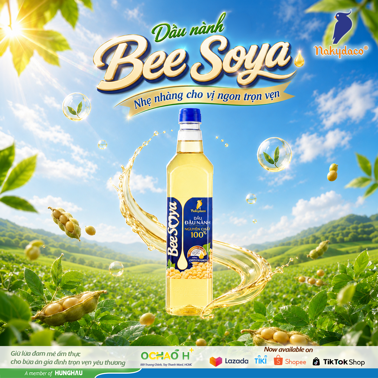 Dầu nành Bee Soya Nakydaco - Nhẹ nhàng cho vị ngon trọn vẹn- Ảnh 1.