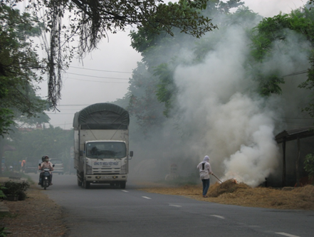 đốt rơm rạ ở nông thôn cũng góp phần khiến không khí ô nhiễm