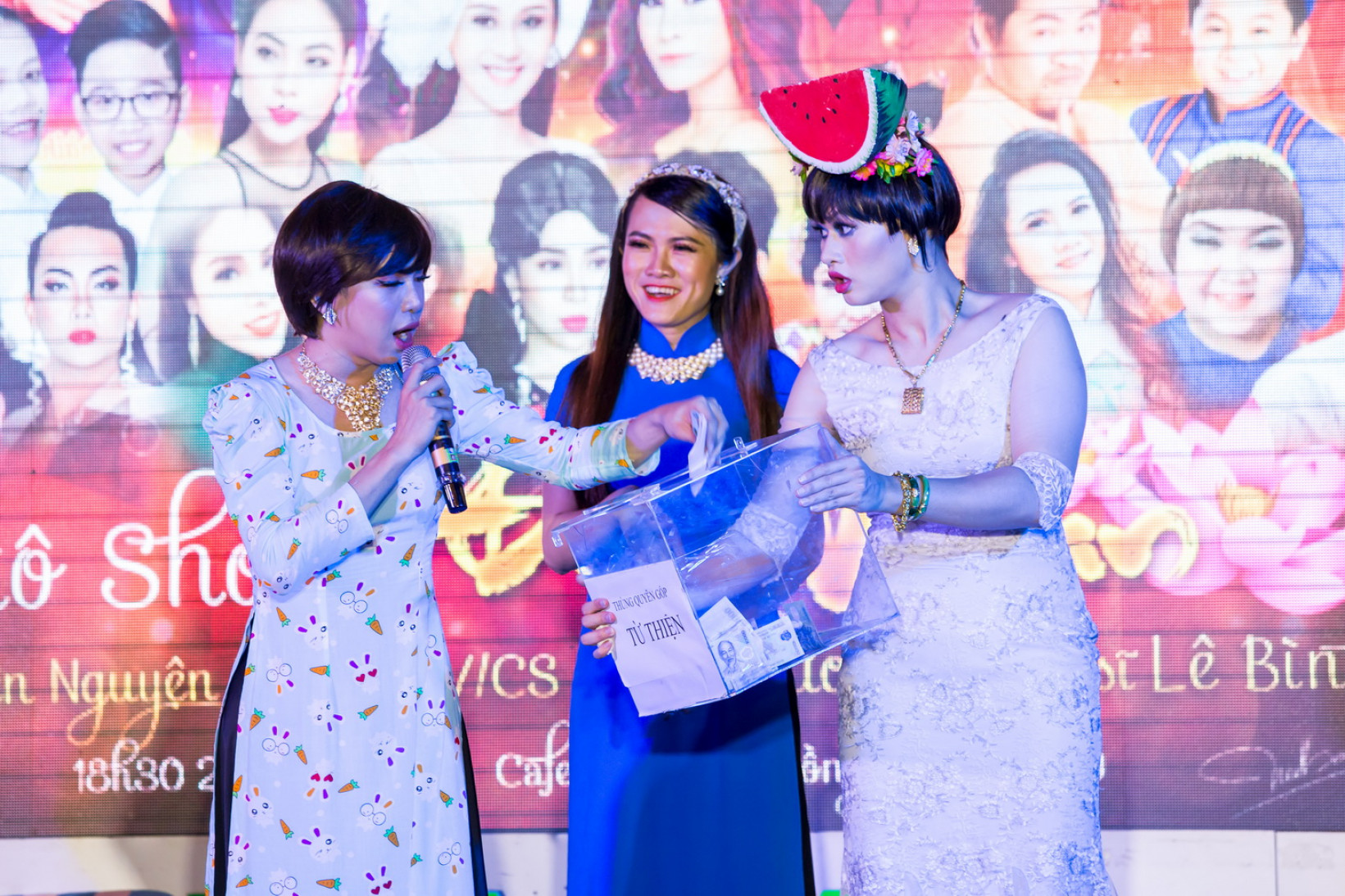 Các diễn viên Gia Huy, ca sĩ Tâm Thảo, diễn viên Bảo Chu chung tay góp sức cho chương trình.