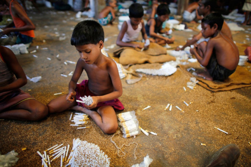 Rất nhiều trẻ em ở quận Rangpur, Bangladesh phải phụ giúp gia đình bằng cách lao động ở nhà máy thuốc lá địa phương.