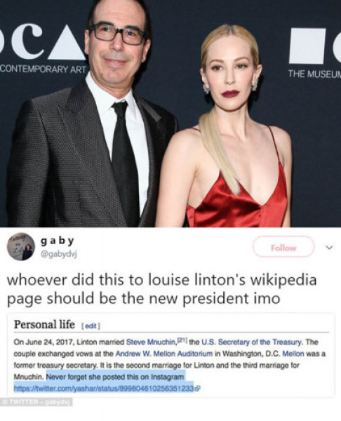 Một cư dân mạng thậm chí đã sửa tiểu sử của Linton trên bách khoa toàn thư mở Wikipedia, thêm vào đó bài đăng gây tranh cãi của bà trên Instagram.