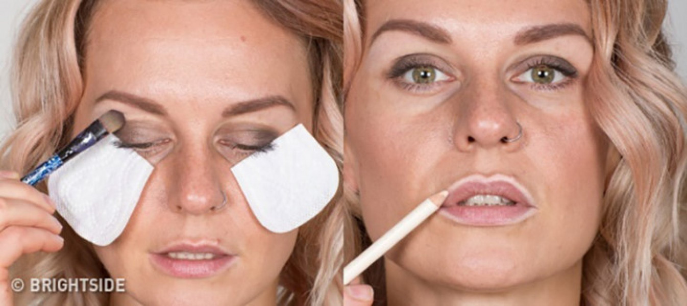 Cách kẻ mắt và môi: Bạn có thể dùng những miếng bông tẩy trang hay băng dính để kẻ mắt không lem ra ngoài. Tạo khối cho môi bằng highlighter để môi trông đầy đặn hơn.