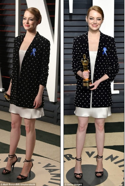 Emma Stone thể hiện nét riêng với áo blazer kín đáo nhưng không kém phần nổi bật giữa một 'rừng' mỹ nhân hở bạo.