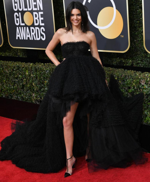 Người mẫu Kendall Jenner dẫn đầu dàn sao nữ xuất hiện lộng lẫy với bộ đầm màu đen trong cuộc phản đối thái độ im lặng với tình trạng lạm dụng tình dục trong ngành công nghiệp giải trí.