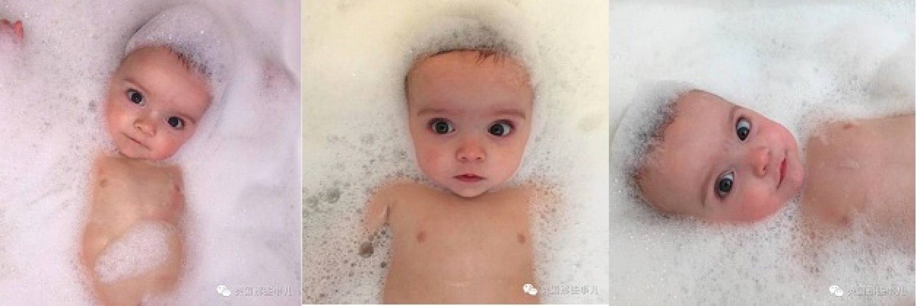 Ba bé lúc tắm trông giống hệt nhau.