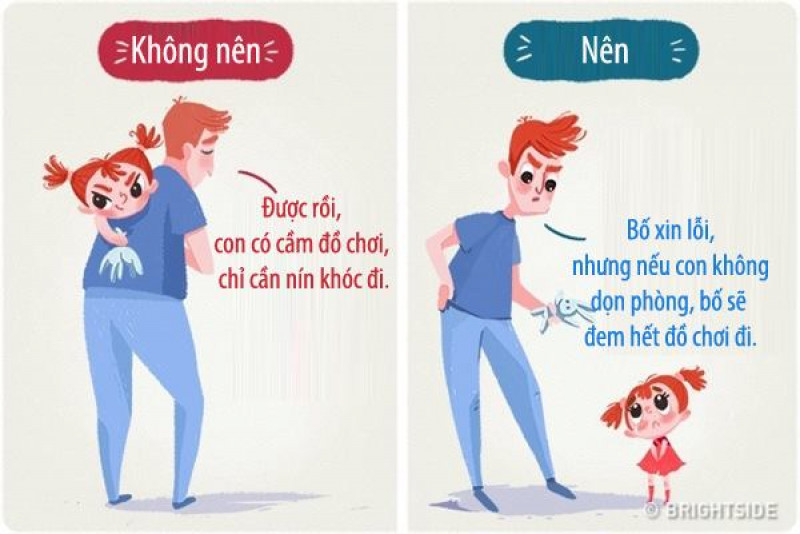 Trong một số trường hợp, cha mẹ không nên dễ dàng thỏa hiệp với con mà cần thống nhất rõ ràng về nguyên nhân - kết quả. Bằng cách này, cha mẹ có thể giúp trẻ hình thành tính cách và thói quen tốt.