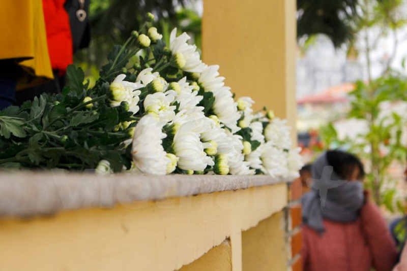 Ngoài các vật dụng thiết yếu để khâm liệm hài nhi, hoa cúc cũng được các tình nguyện viên chuẩn bị cho buổi lễ tiễn đưa