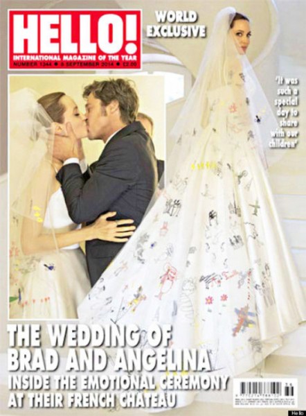Sau 10 năm bên nhau, trải qua bao sóng gió, vào tháng 8/2014, Brad Pitt và Angelina Jolie mới chính thức kết hôn. Chiếc váy cưới độc đáo của Angelina Jolie đã trở thành chủ đề được bàn luận nhiều nhất tại thời điểm đó khi nó được tạo nên từ chính 7 người con của 2 người.