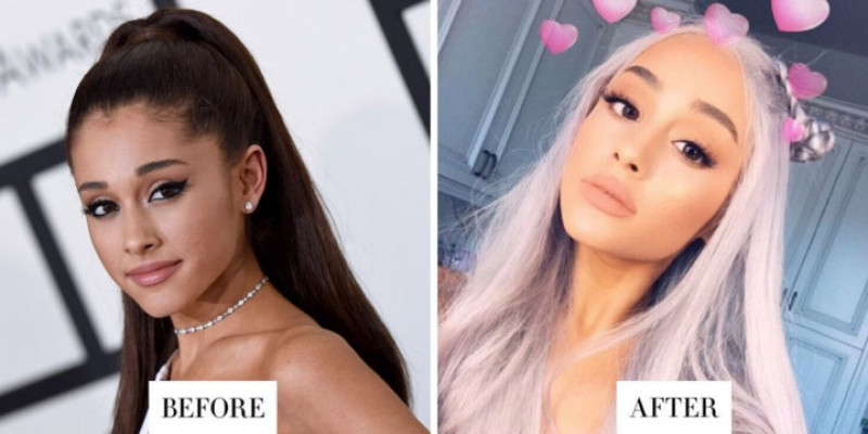 Ariana Grande đã từng tự tin khoe mái tóc mà cô cho là màu xám (mặc dù nó giống màu hồng hơn) trên trang cá nhân Instagram. So sánh với diện mạo trước đó, có thể dễ dàng thấy đây là sự lựa chọn 