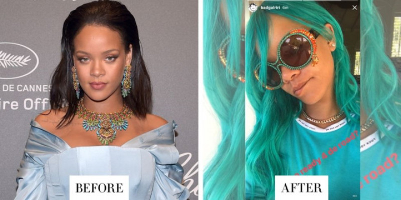 Mới đây, nữ ca sĩ Rihanna mới chia sẻ hình ảnh của mình với mái tóc dài màu xanh lục đầy ấn tượng. Mái tóc 