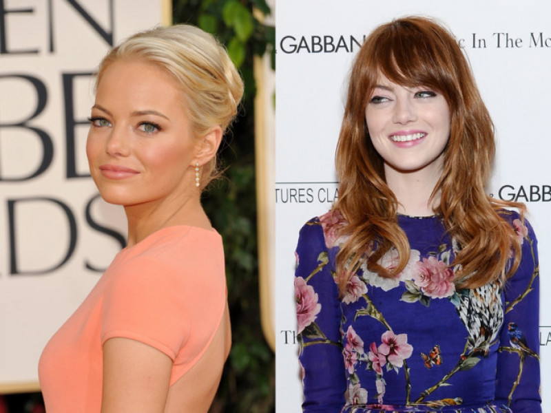 Emma Stone: Khác hẳn với hình ảnh mái tóc ngắn cá tính hay tóc búi già nua, Emma Stone với mái tóc dài trông thật dịu dàng. Tóc dài tỉa đuổi tự nhiên và hơi xoăn ở phần đuôi, mẫu tóc này có vẻ đã khá quen thuộc nhưng lại tạo hiệu quả bất ngờ cho những cô nàng có khuôn mặt tròn trịa.