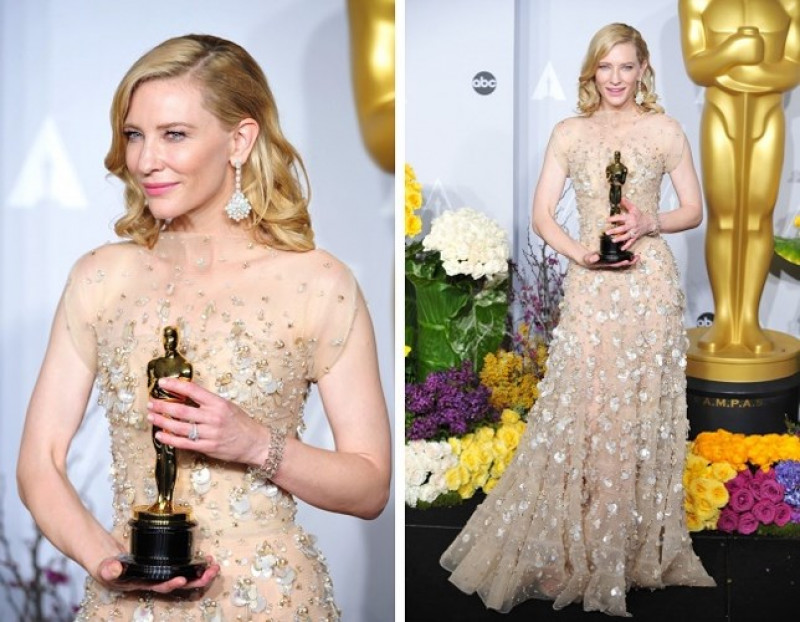 Cate Blanchett, 2014. Vào năm 2014, Cate Blanchett đã lên sân khấu để nhận giải Nữ diễn viên xuất sắc nhất cho vai diễn trong Blue Jasmine. Trông cô rất dịu dàng trong bộ váy của Armani.