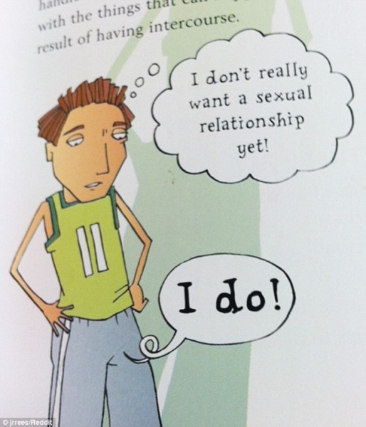 Đây là một hình ảnh minh họa trong một cuốn sách giáo dục giới tính về tuổi dậy thì. Có vẻ như nội dung này bị xử lý hơi “thô”.